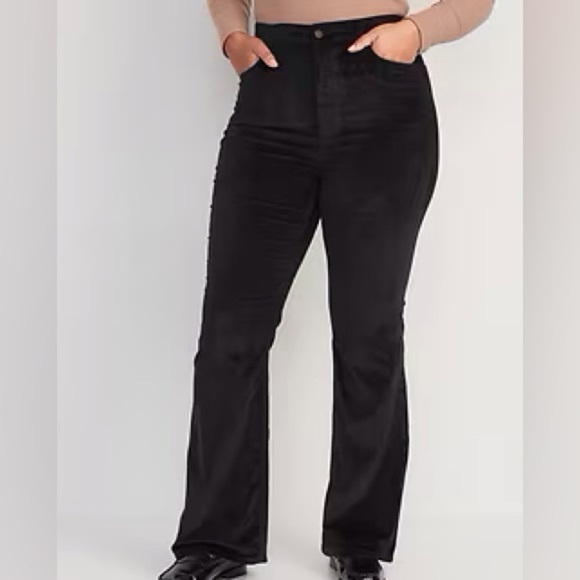 Old Navy Women Plus Sz 28 Black Velvet Higher High-Rise Flare Pants NWT - Picture 1 of 10